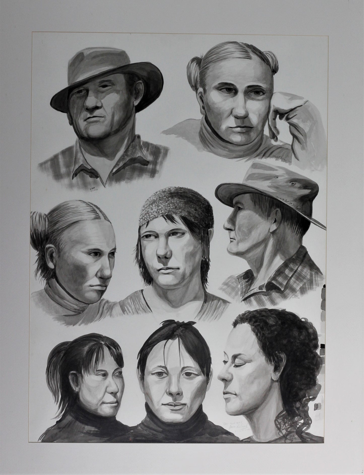 105  MIXED GREY INK PORTRAITS