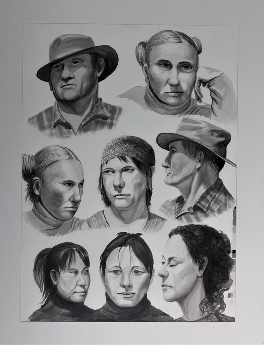 105  MIXED GREY INK PORTRAITS
